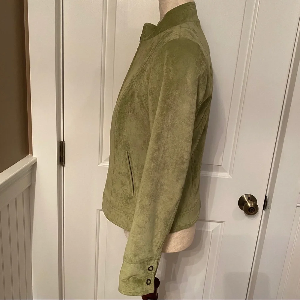 TRIBAL JACKET ZIP GREEN LONG SLEEVE ZIP FRONT MANDARIN COLLAR POCKETS SIZE 4
